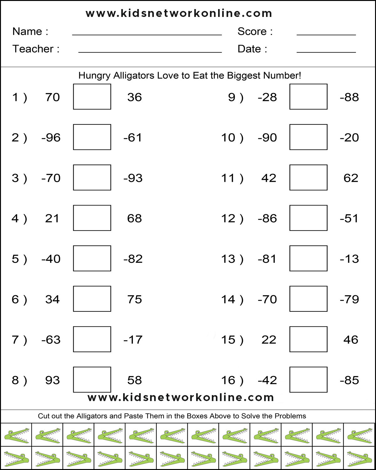 comparing integers worksheets-2